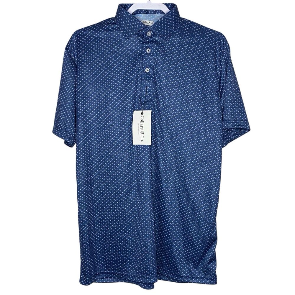 Collars & Co Polo Shirt Mens 2XL Los Cabos Blue Star Geo Dress Collar Office NWT